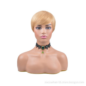 Cheap Machine Made None Pixie Cut Wigs For Women Peruvian Human Hair Lace Short Wigs